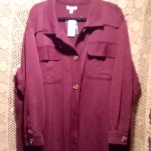 Maurice's light weight nwt shacket 2 x large burgundy color